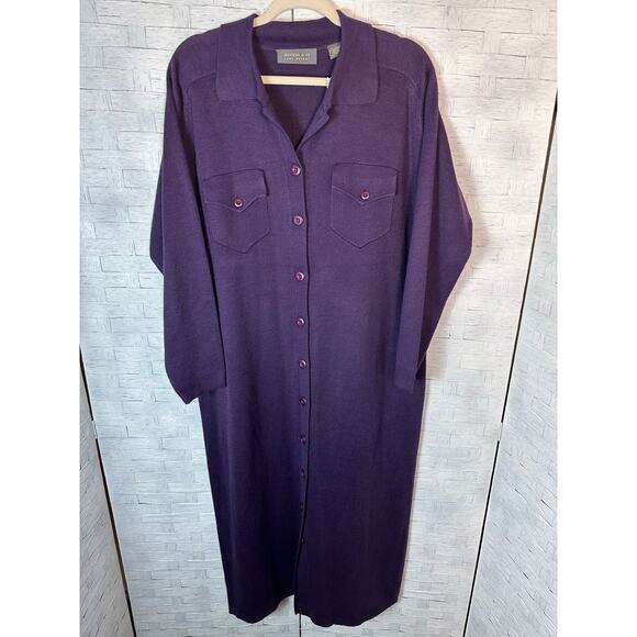 Denim & Co. with Lane Bryant women’s sweater dress button down purple plus size - Picture 1 of 12